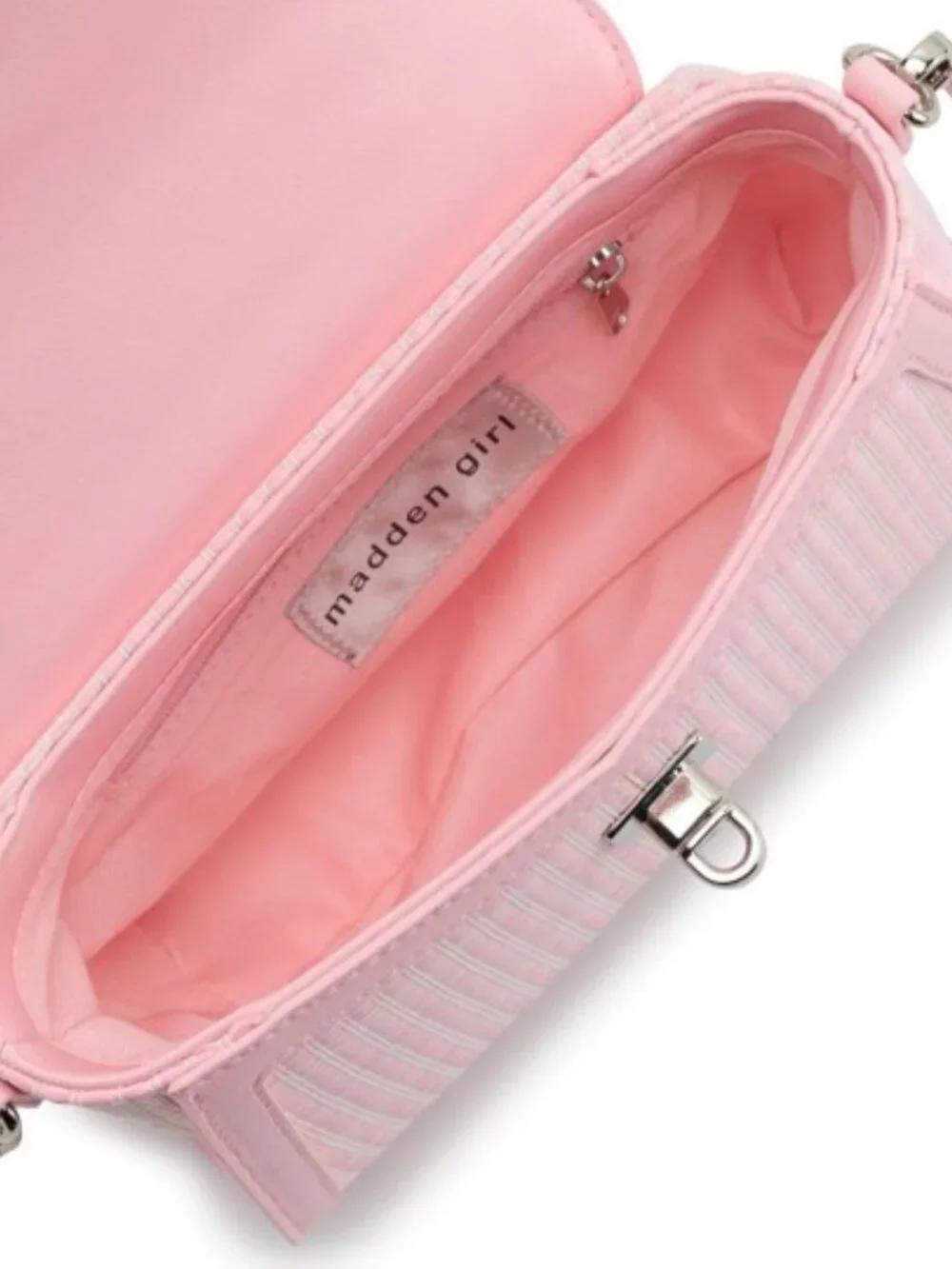 Madden Girl Pink Tweed-Style Top Handle Crossbody with Cherry Charm